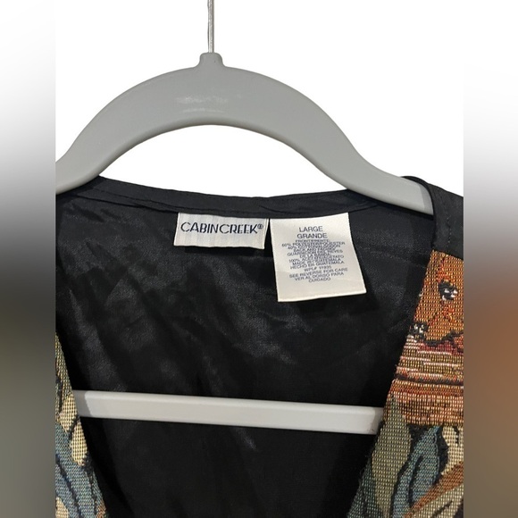 Cabin Creek Vintage 90s Puppy Dog Button Down Vest Size Large Black Brown Green - Picture 3 of 6